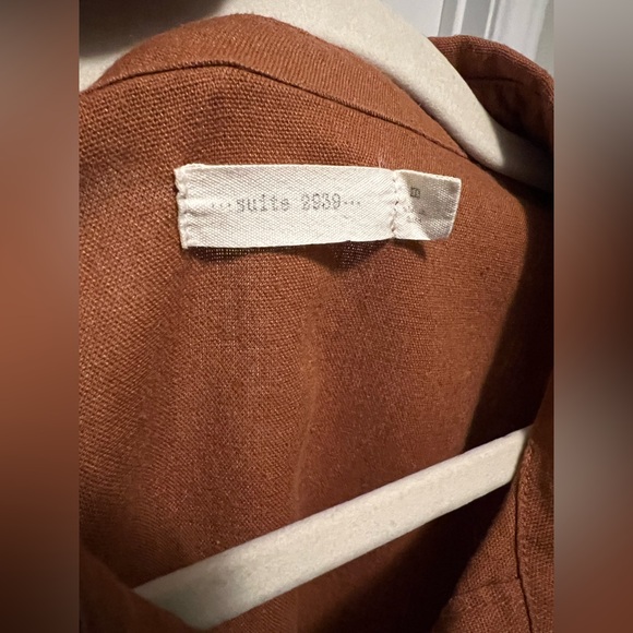 Suite 2939 Brown Linen Cotton Collared Button Down Lagenlook Boxy Crop Top M - Picture 3 of 6